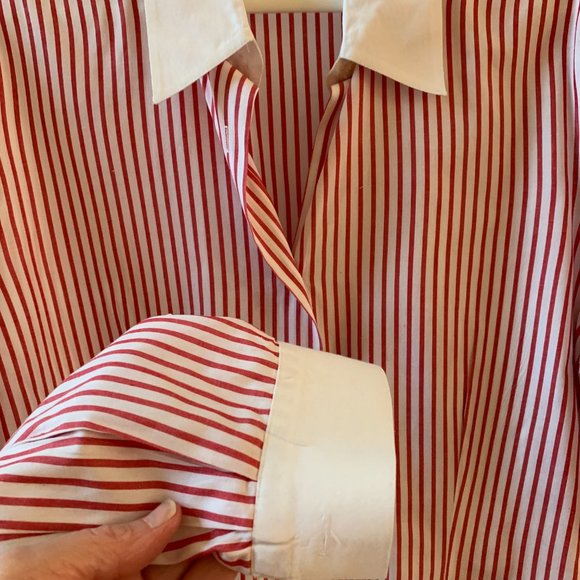 Vintage CASUAL CORNER Red and White Stripe Fitted Shirt, Size L - Picture 4 of 6